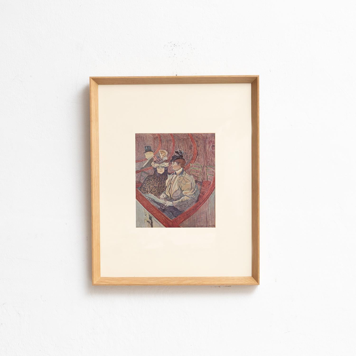 Tauchen Sie ein in die lebendige Welt von Henri de Toulouse-Lautrec mit diesem fesselnden Farbklischee, das 1952 von Editions du Chêne in Paris, Frankreich, sorgfältig herausgegeben wurde. In einem schönen Massivholzrahmen mit einer Höhe von 54 cm,