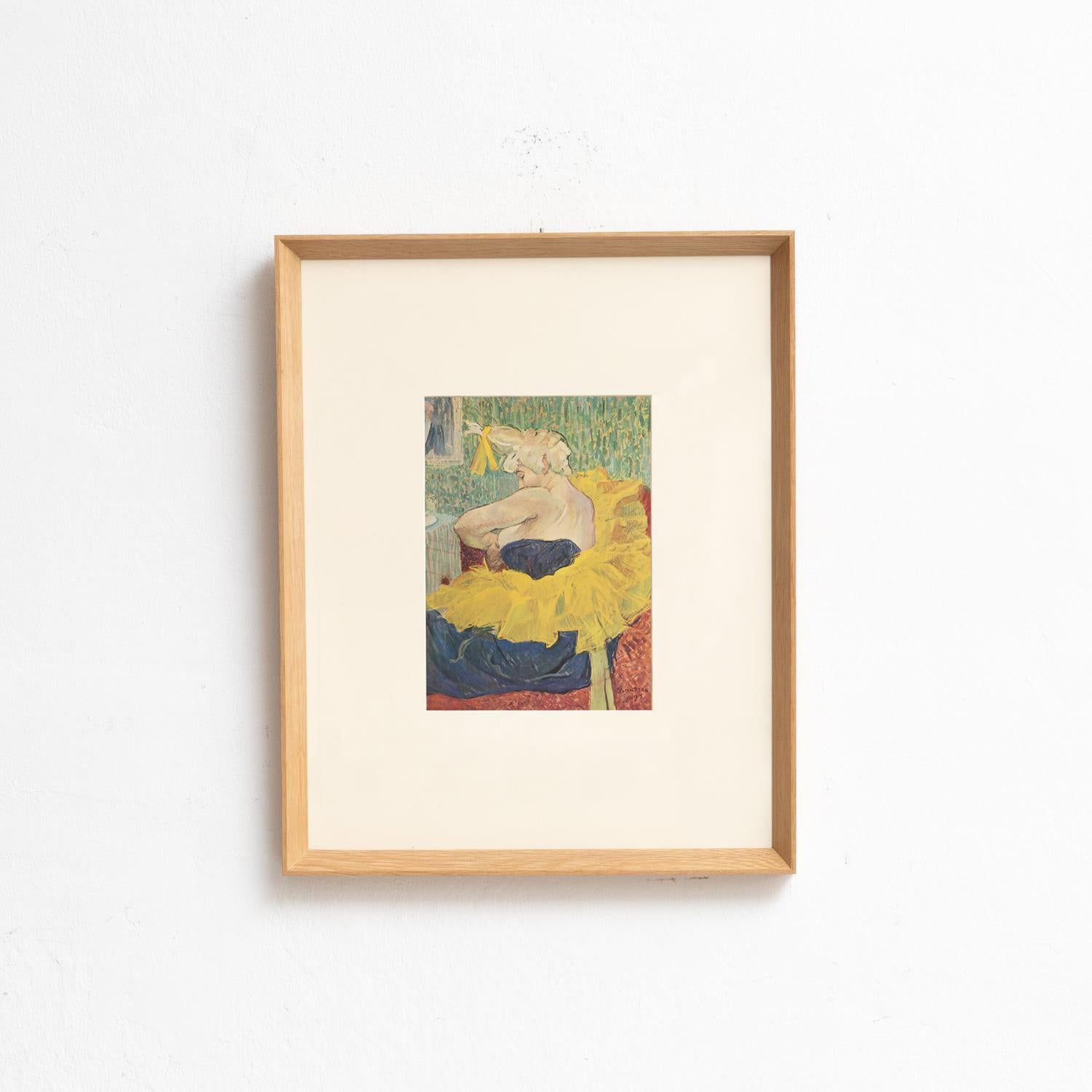Tauchen Sie ein in die lebendige Welt von Henri de Toulouse-Lautrec mit diesem fesselnden Farbklischee, das 1952 von Editions du Chêne in Paris, Frankreich, sorgfältig herausgegeben wurde. In einem schönen Massivholzrahmen mit einer Höhe von 54 cm,