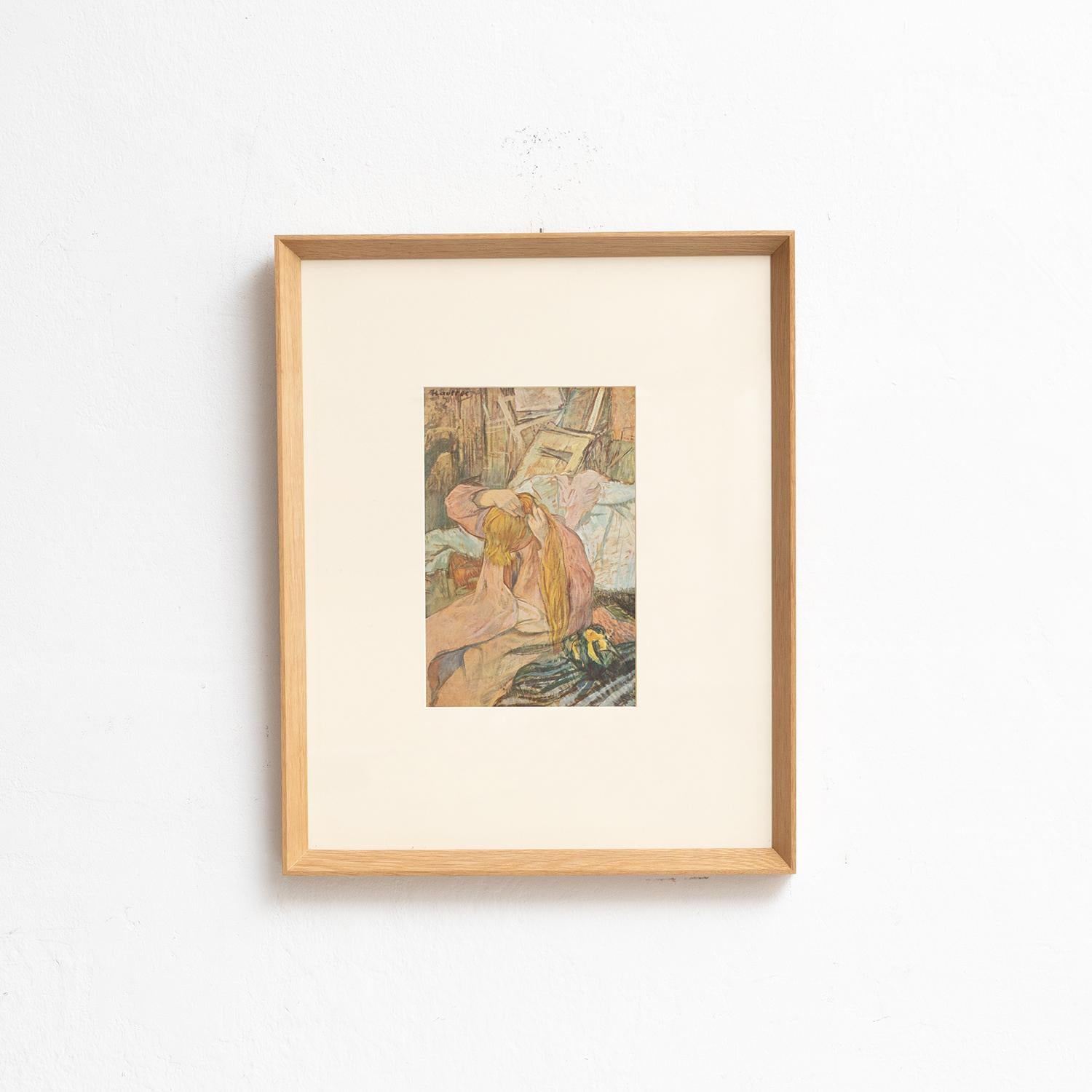 Tauchen Sie ein in die lebendige Welt von Henri de Toulouse-Lautrec mit diesem fesselnden Farbklischee, das 1952 von Editions du Chêne in Paris, Frankreich, sorgfältig herausgegeben wurde. In einem schönen Massivholzrahmen mit einer Höhe von 54 cm,