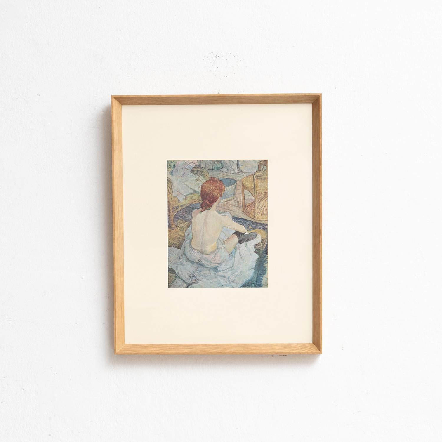 Tauchen Sie ein in die lebendige Welt von Henri de Toulouse-Lautrec mit diesem fesselnden Farbklischee, das 1952 von Editions du Chêne in Paris, Frankreich, sorgfältig herausgegeben wurde. In einem schönen Massivholzrahmen mit einer Höhe von 54 cm,