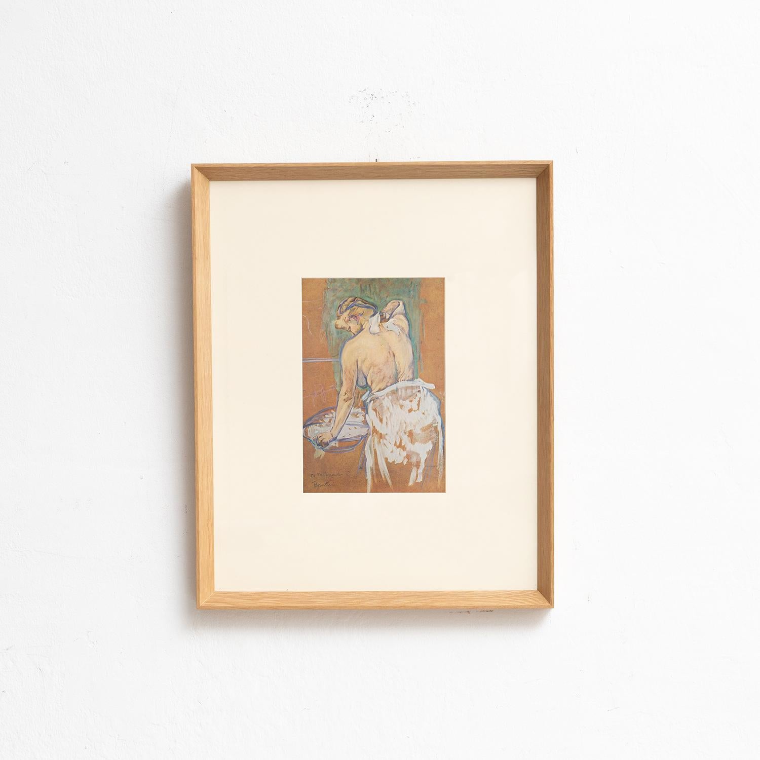 Tauchen Sie ein in die lebendige Welt von Henri de Toulouse-Lautrec mit diesem fesselnden Farbklischee, das 1952 von Editions du Chêne in Paris, Frankreich, sorgfältig herausgegeben wurde. In einem schönen Massivholzrahmen mit einer Höhe von 54 cm,
