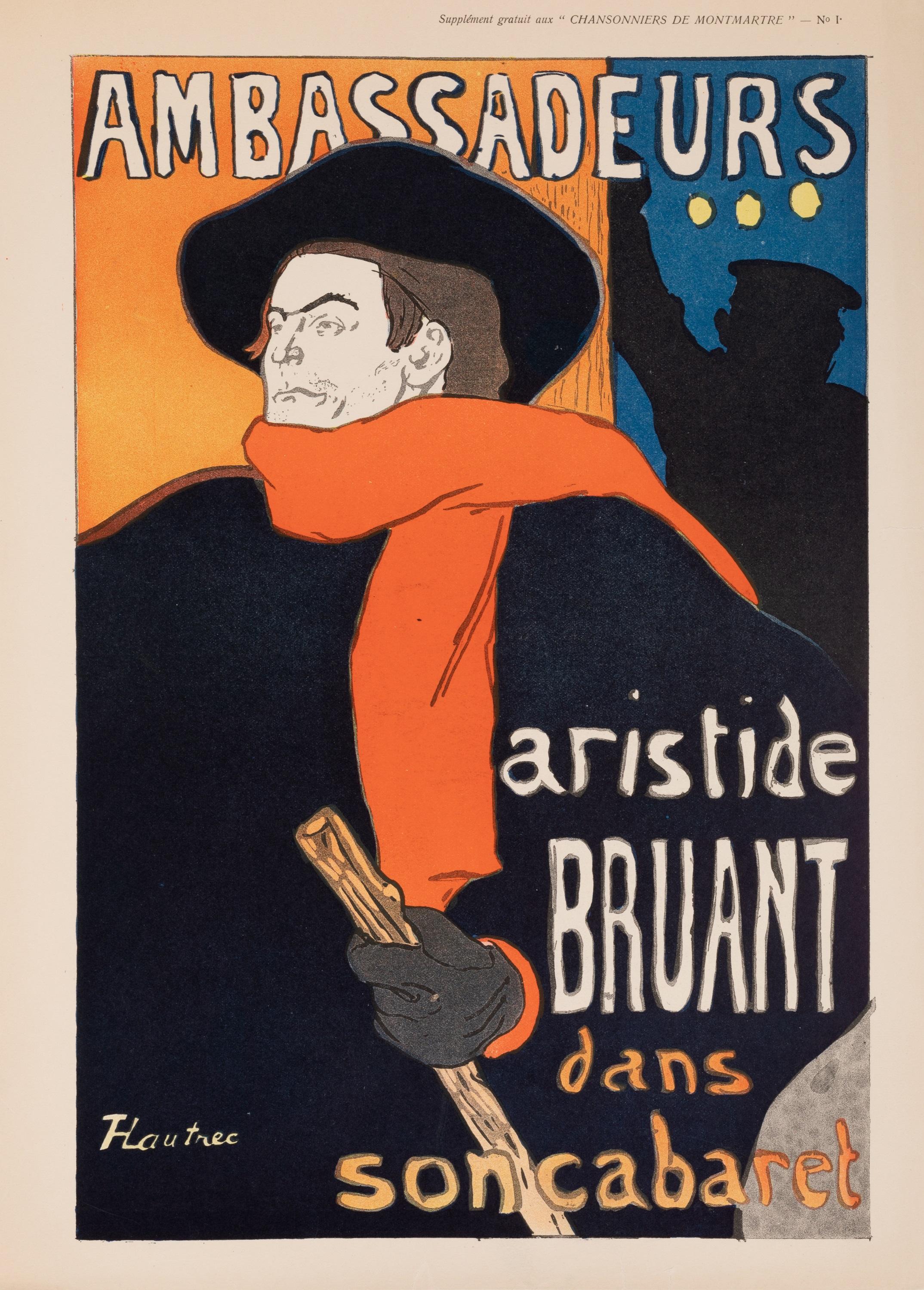 20ième siècle Affiche originale de Toulouse-Lautrec, Belle Époque, Ambassadeur Aristide Bruant 1906 en vente