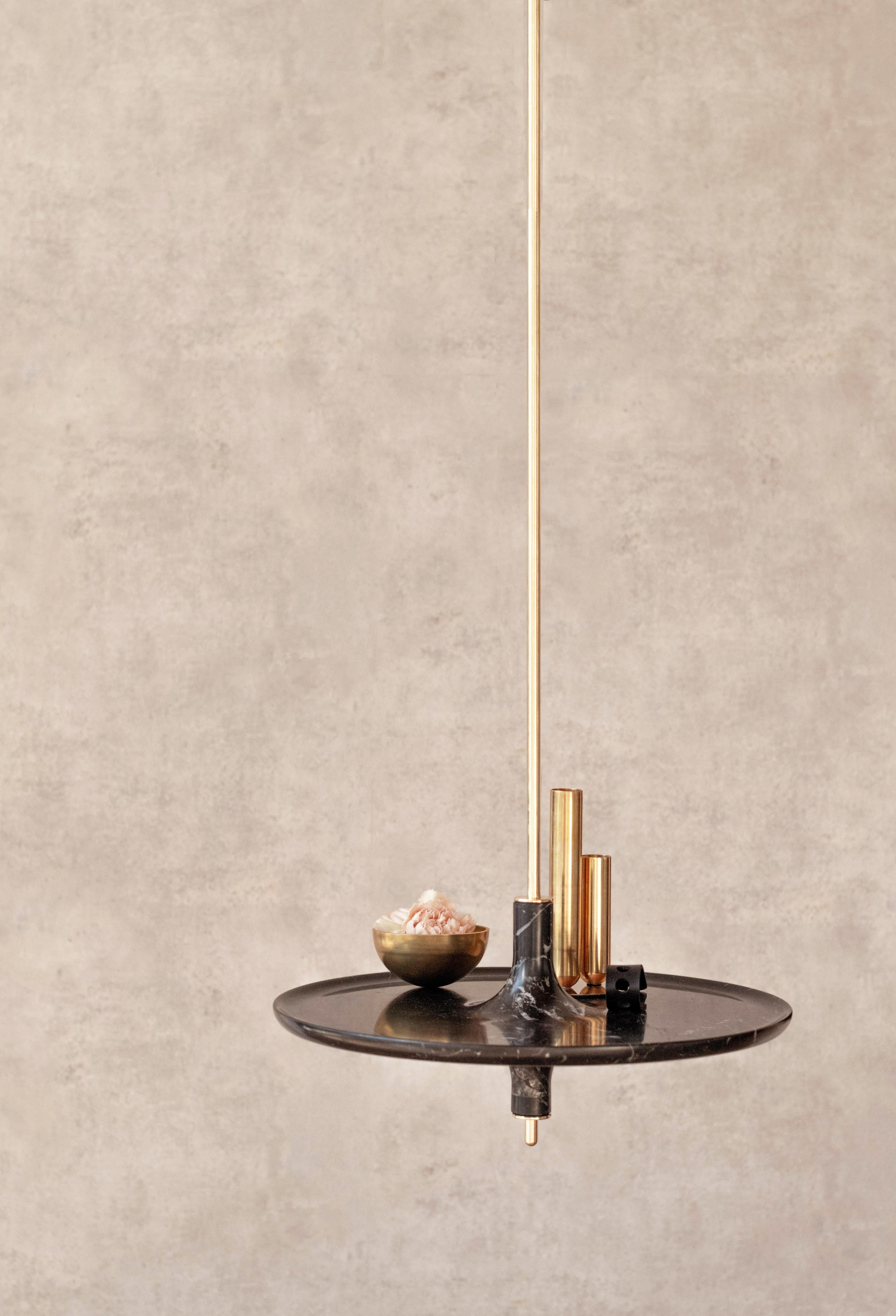 Toupy Black Marble and Brass 38 Hanging Table by Mademoiselle Jo
Dimensions: Ø 38 x H 150 cm.
Materials: Nero Marquina marble and black metal.

Available in four wood colors, three marble options, two bar versions and several diameters. Please