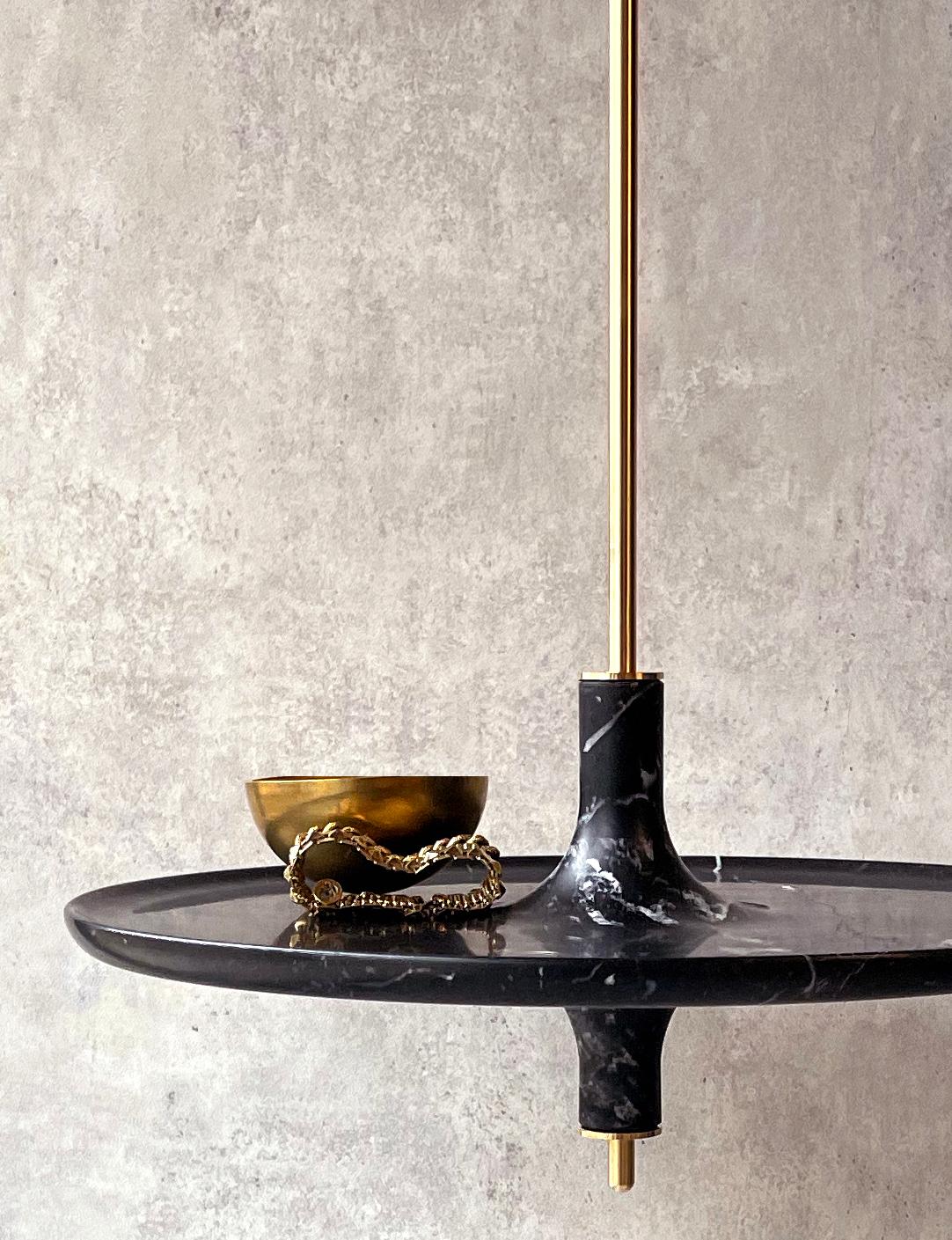 Belgian Toupy Black Marble and Brass 38 Hanging Table by Mademoiselle Jo For Sale