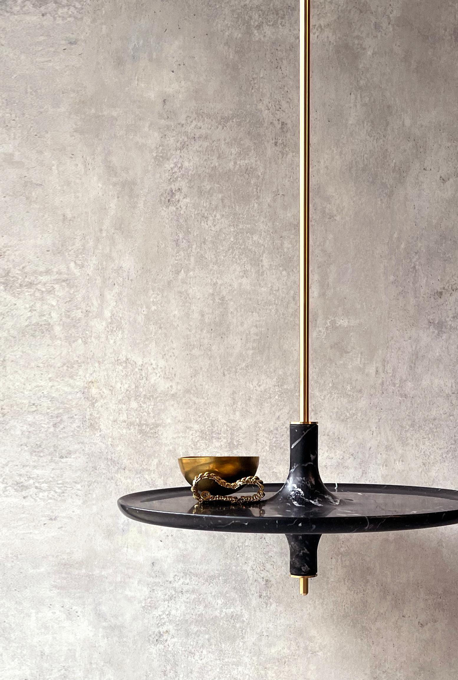 Other Toupy Black Marble and Brass 38 Hanging Table by Mademoiselle Jo For Sale
