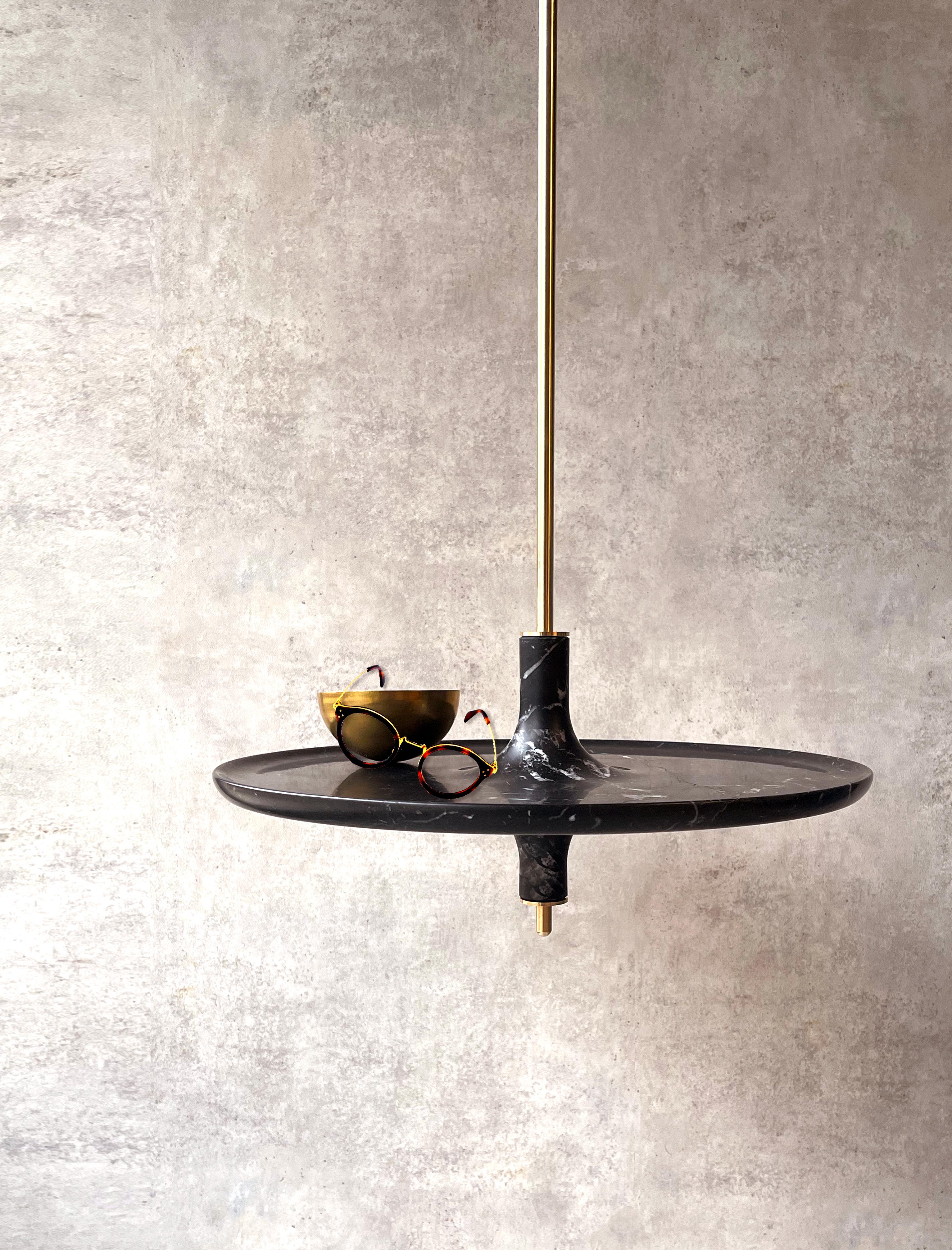 Toupy Black Marble and Brass 38 Hanging Table by Mademoiselle Jo In New Condition For Sale In Geneve, CH