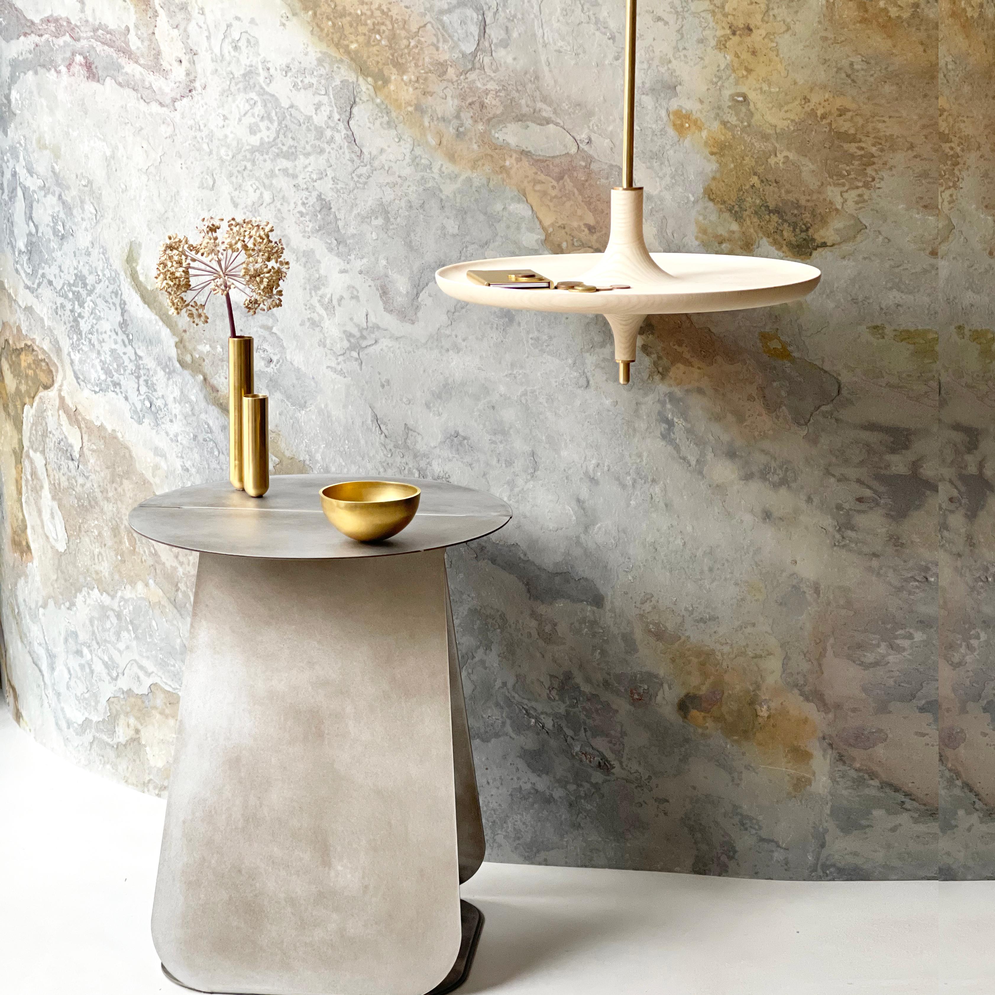 Contemporary Toupy Bleached Ash And Brass 38 Hanging Table by Mademoiselle Jo For Sale