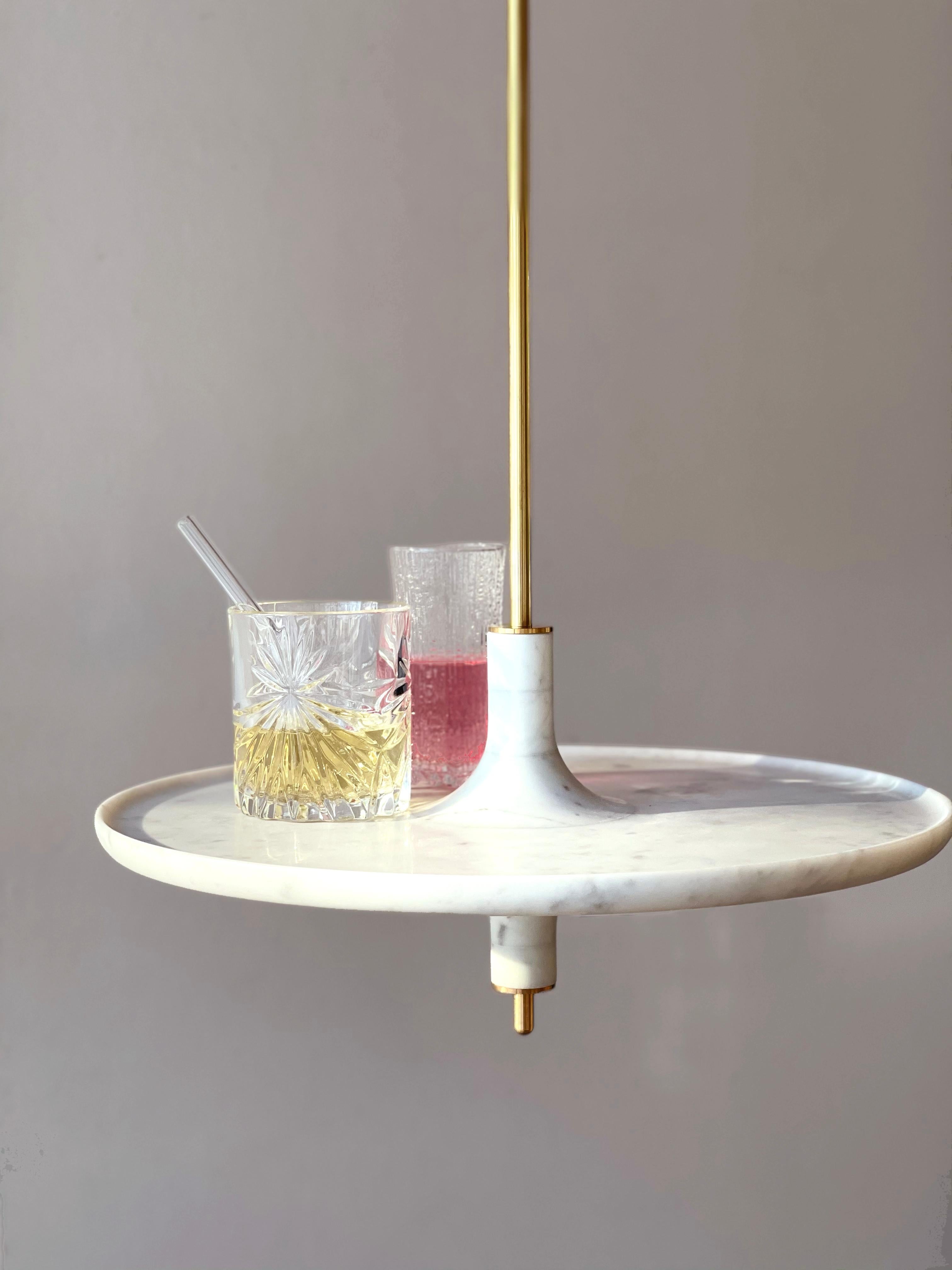 Belgian Toupy Carrara White Marble and Brass 38 Hanging Table by Mademoiselle Jo For Sale
