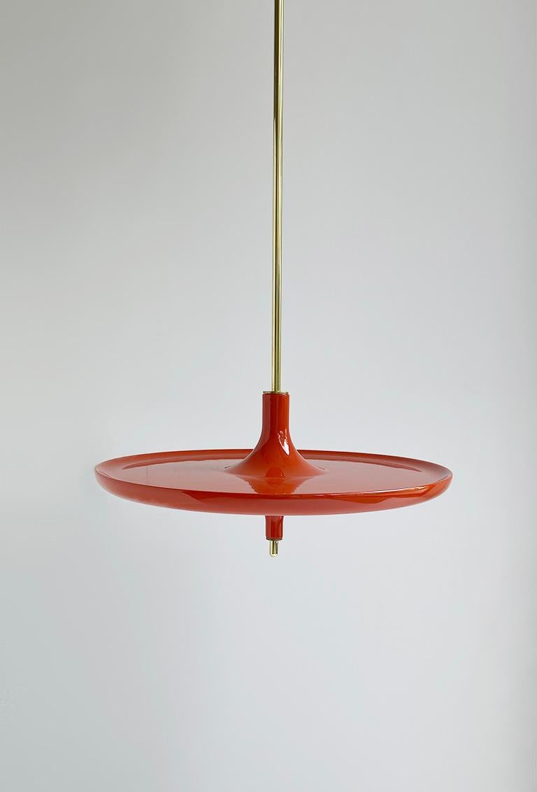 Post-Modern Toupy Red Lacquered Wood And Brass 38 Hanging Table by Mademoiselle Jo For Sale