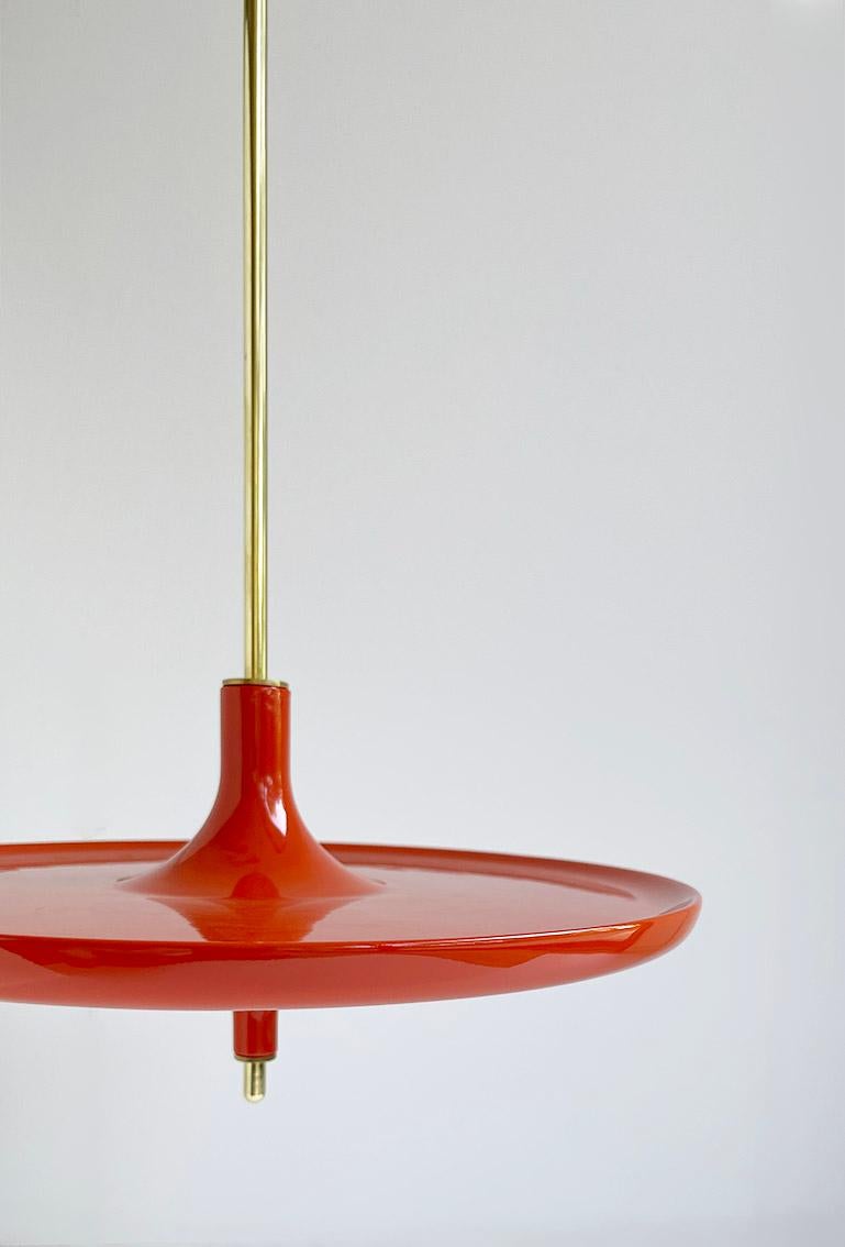 Belgian Toupy Red Lacquered Wood And Brass 38 Hanging Table by Mademoiselle Jo For Sale