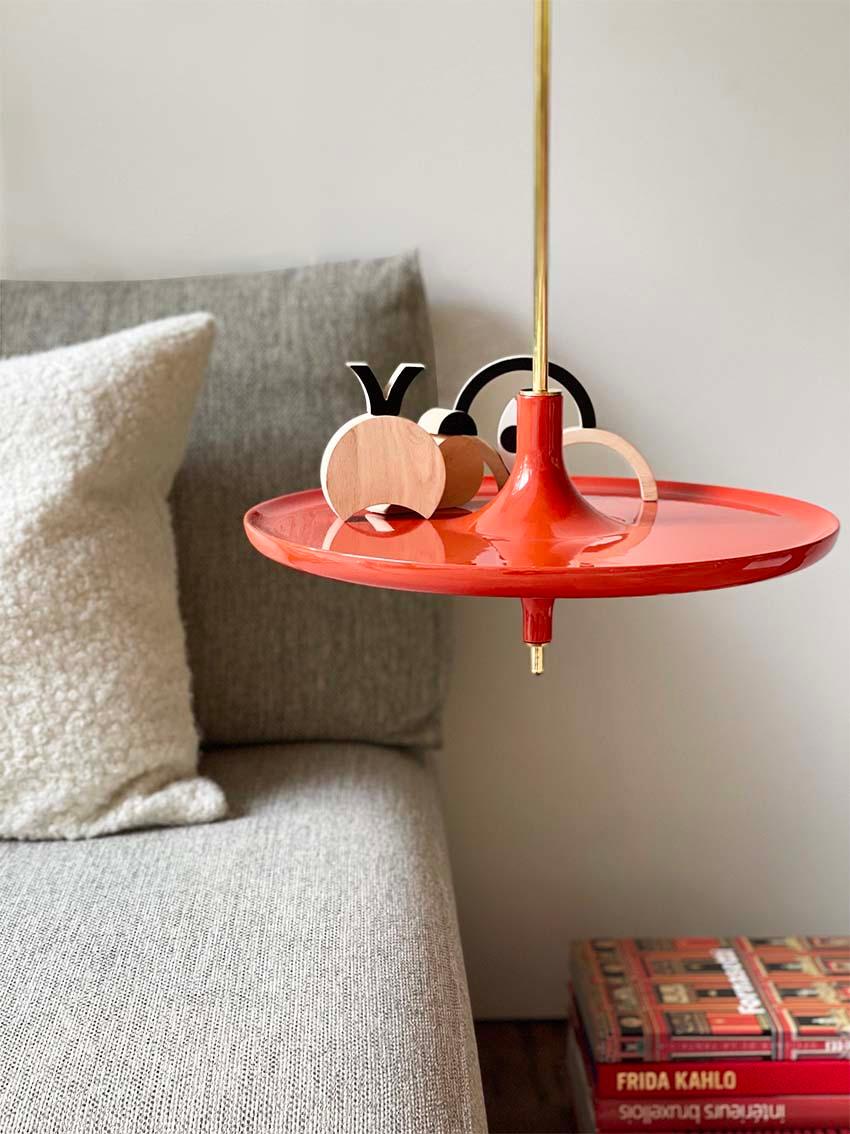 Toupy Red Lacquered Wood And Brass 38 Hanging Table by Mademoiselle Jo For Sale 1