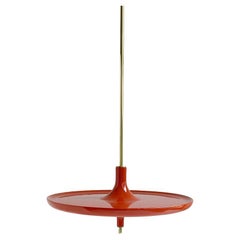 Table suspendue Toupy 38 en bois laqué rouge et laiton par MADEMOISELLE