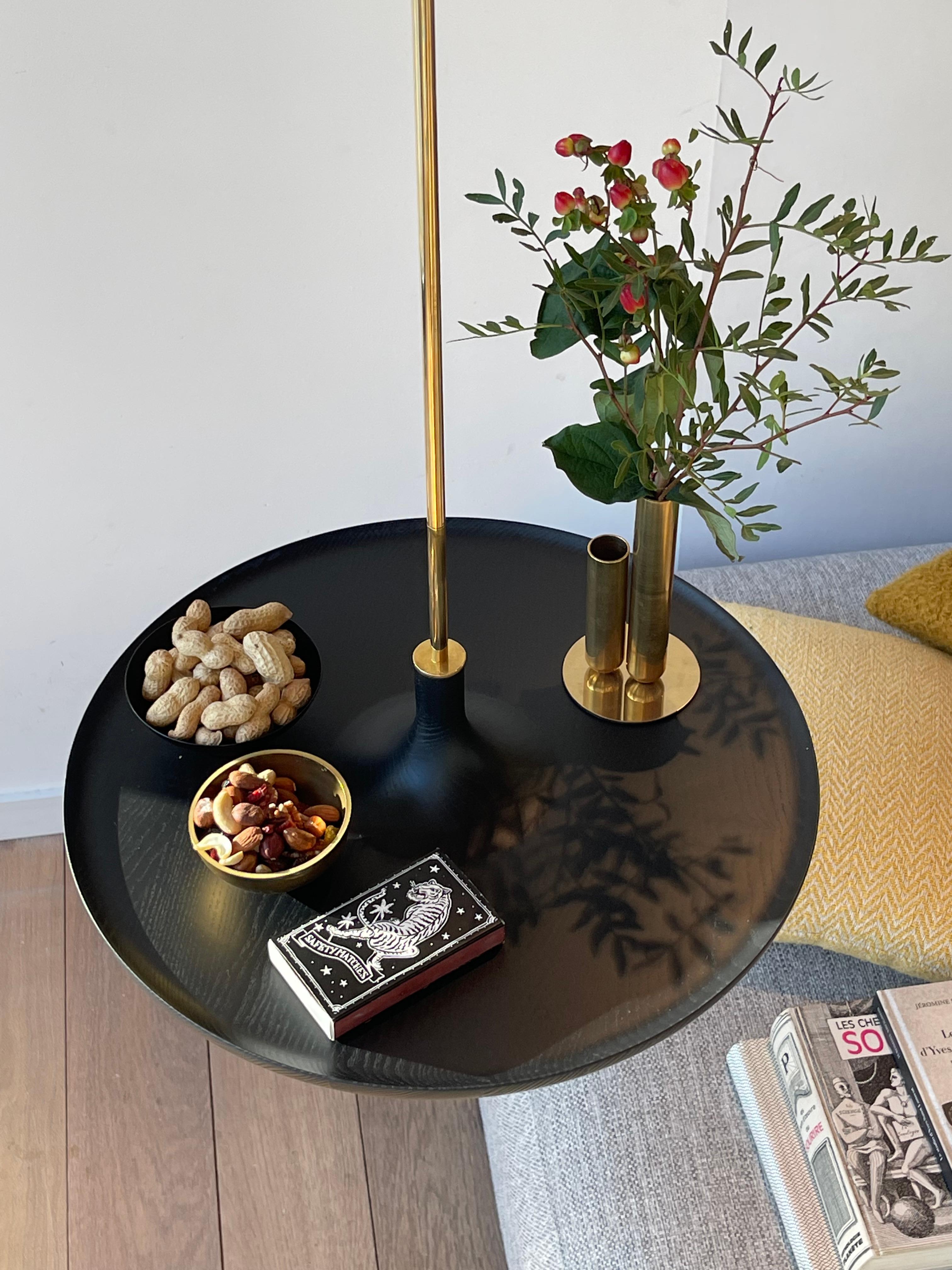 Toupy Stained Ash And Brass 38 Hanging Table by Mademoiselle Jo In New Condition For Sale In Geneve, CH