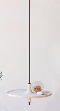 Toupy Travertine and Black Metal 38 Hanging Table by Mademoiselle Jo
