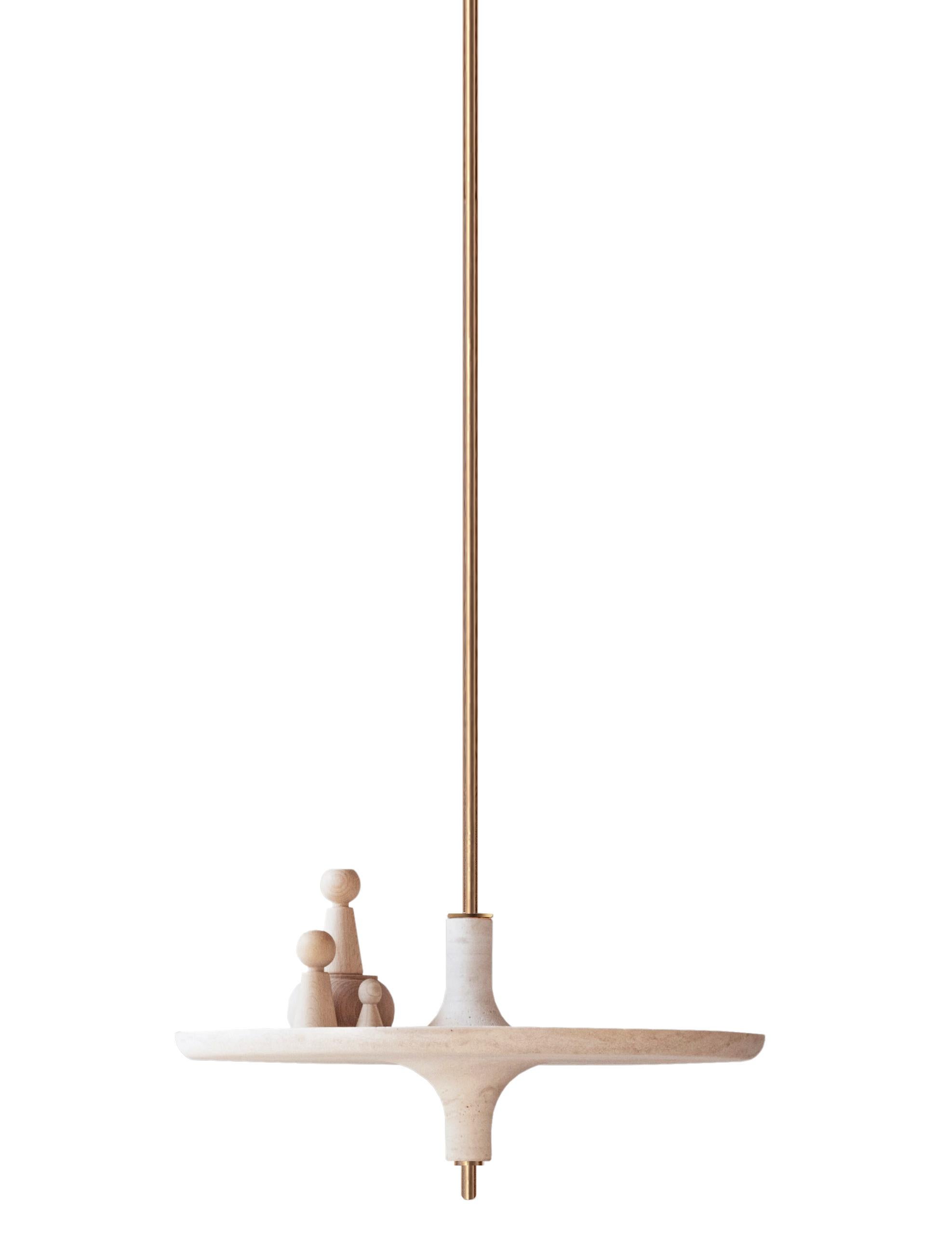 Toupy Travertine and Brass 44 Hanging Table by Mademoiselle Jo
Dimensions: Ø 44 x H 200 cm.
Materials: Travertine and brass.

Available in four wood colors, three marble options, two bar versions and several diameters. Please contact us. 

The