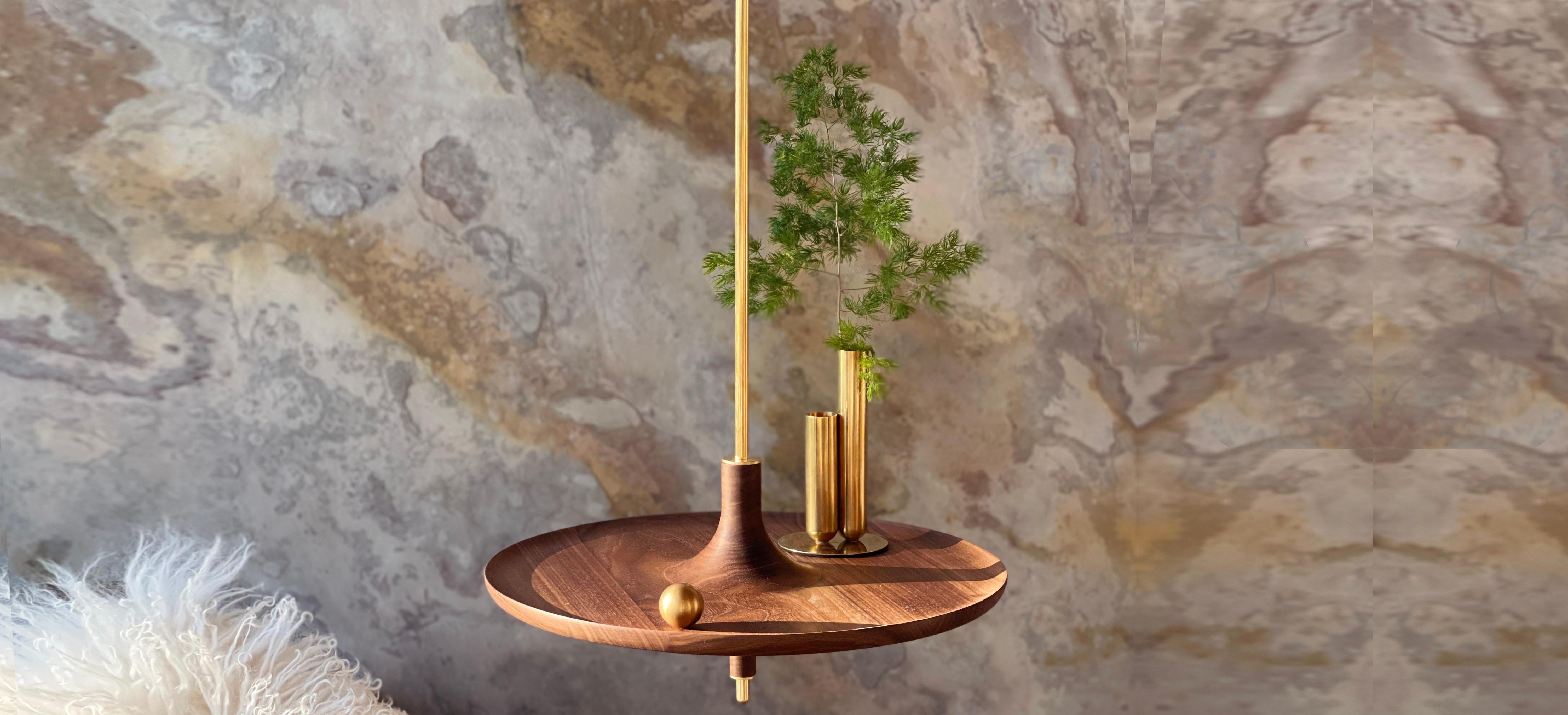 Contemporary Toupy Walnut And Brass 38 Hanging Table by Mademoiselle Jo For Sale