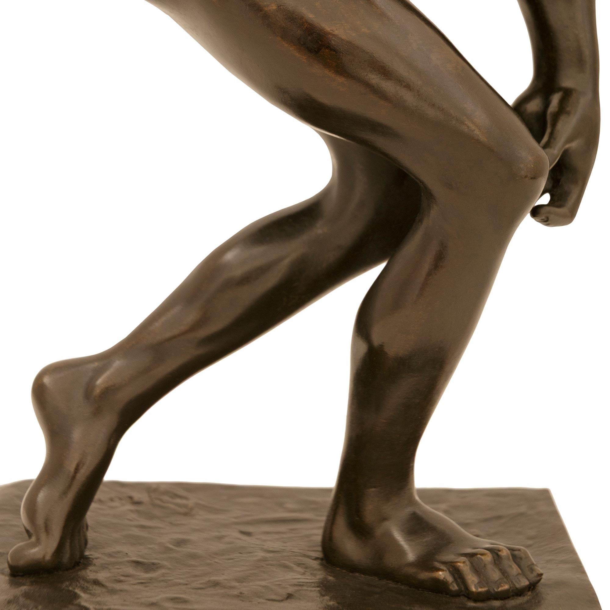 19th Century Tour Period patinated Bronze statue of The Discus Thrower, modeled after Myron For Sale