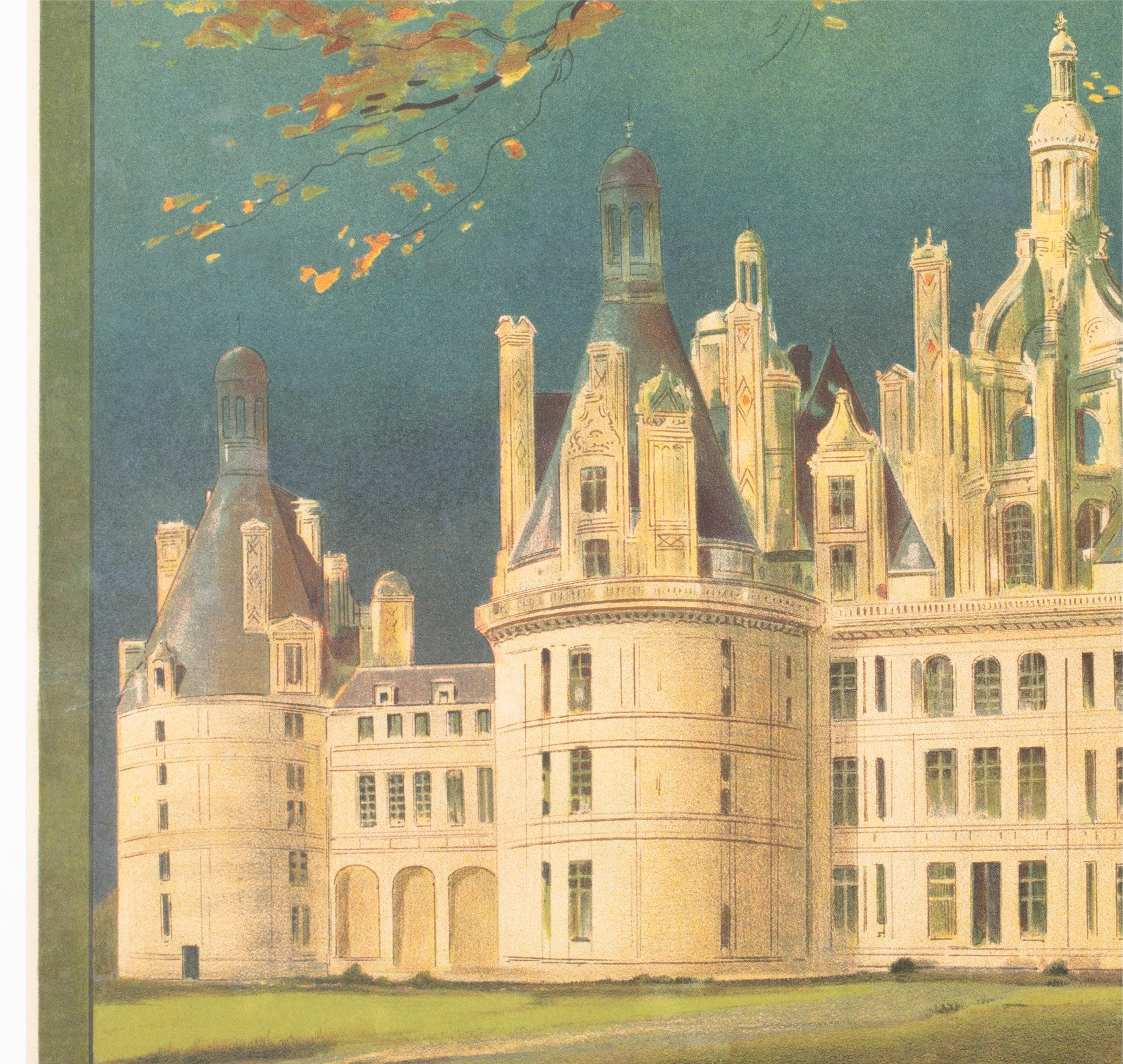20ième siècle Touraine Château de Chambord c1910 Affiche publicitaire de voyage française en vente