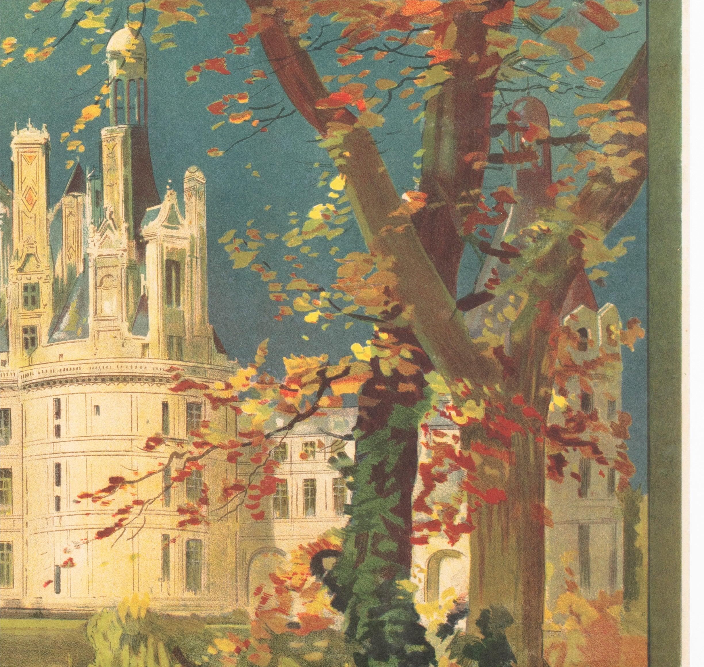 Lin Touraine Château de Chambord c1910 Affiche publicitaire de voyage française en vente