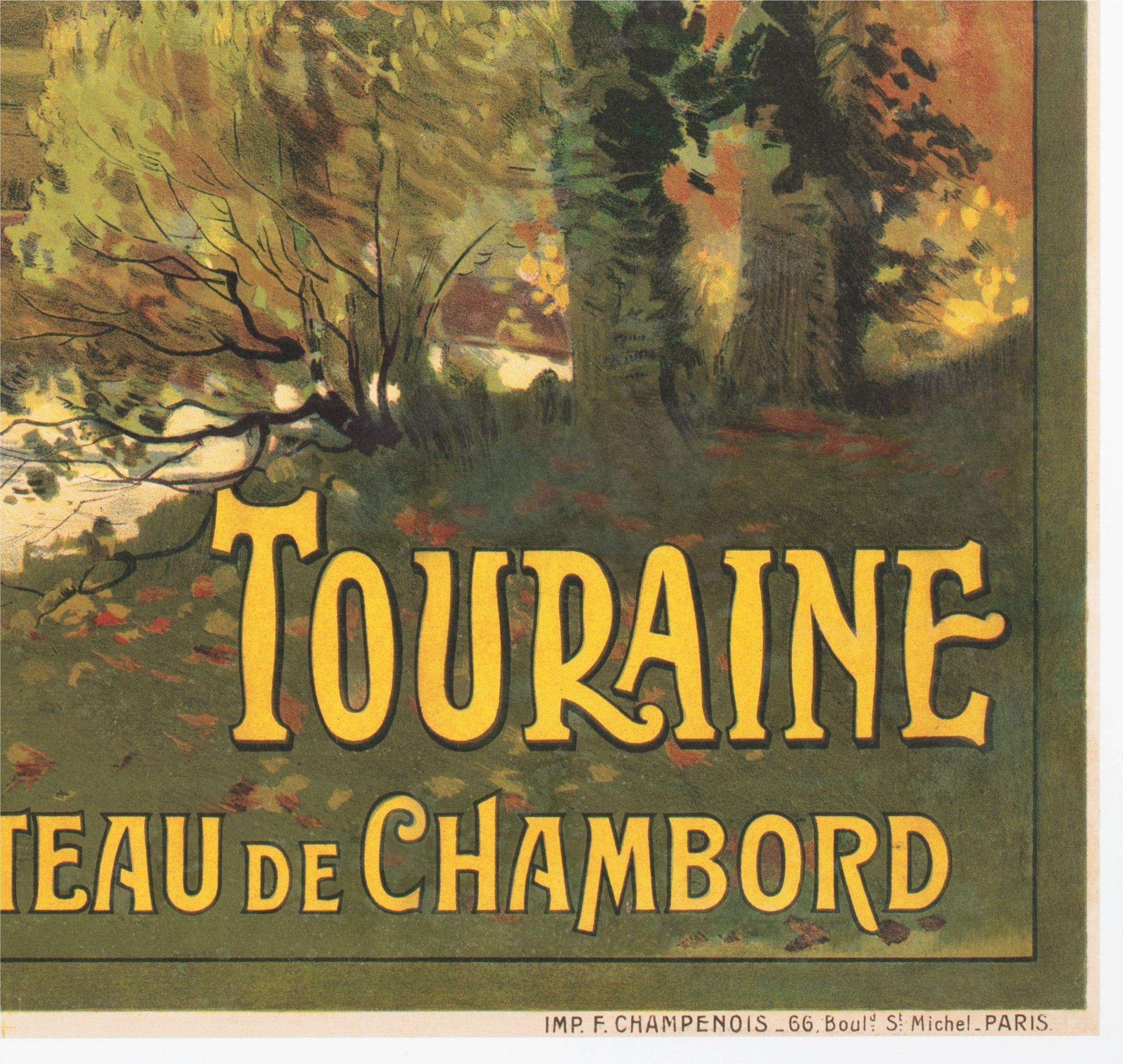 Touraine Château de Chambord c1910 Affiche publicitaire de voyage française en vente 2