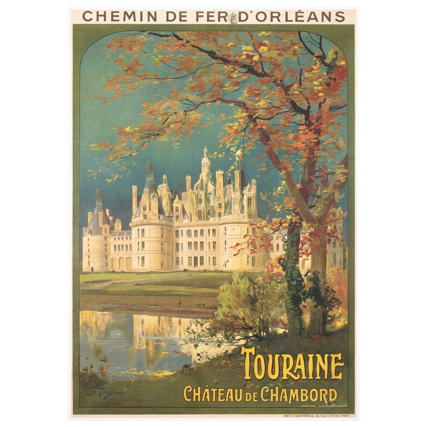 Touraine Chateau de Chambord c1910 Französisch Reise Werbung Poster