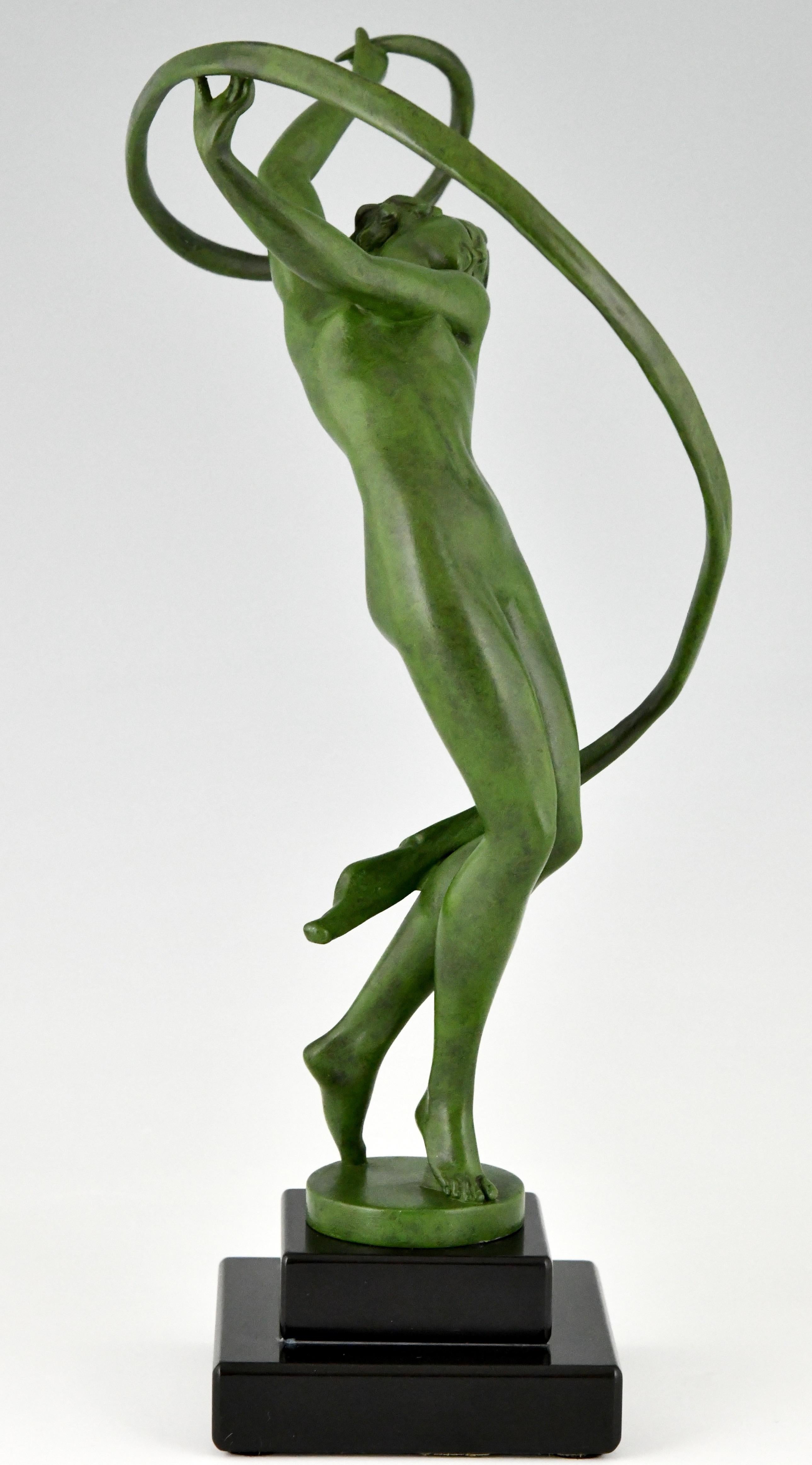 Patinated Tourbillon Art Deco Sculpture Nude Dancer Fayral Pierre Le Faguays, France, 1930