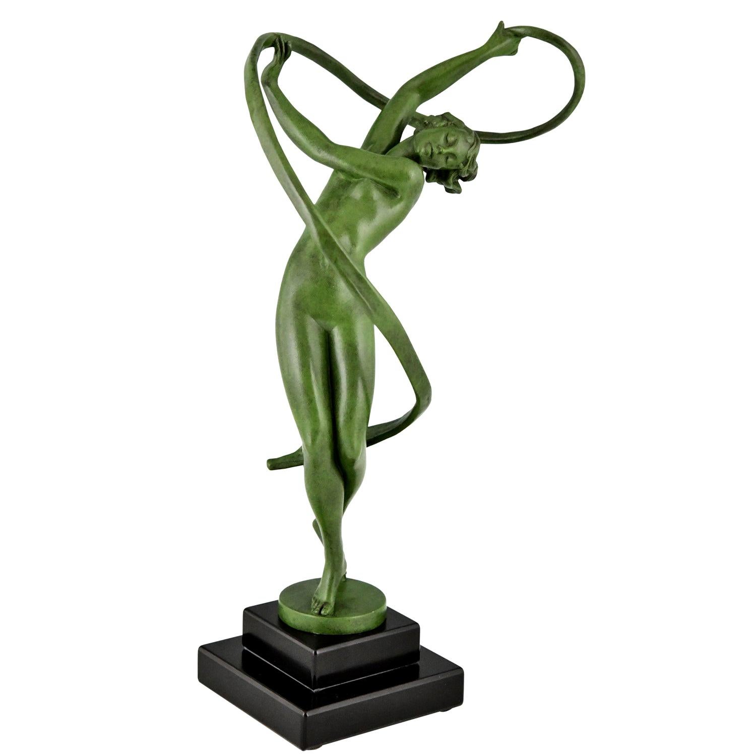 Tourbillon Art Deco Sculpture Nude Dancer Fayral Pierre Le Faguays, France, 1930