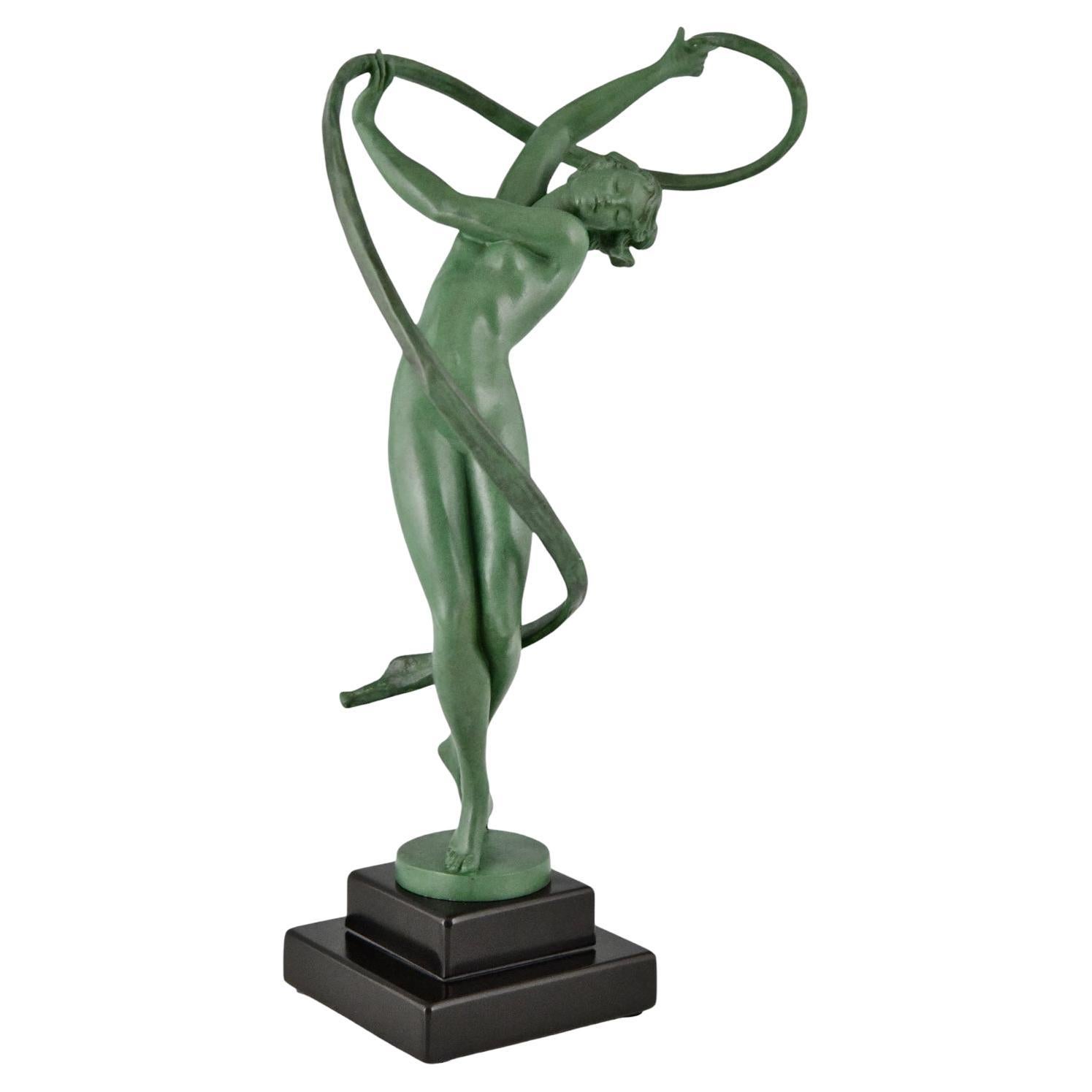 Tourbillon Escultura Art Déco Bailarina desnuda Fayral Pierre Le Faguays, Francia, 1930