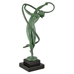 Tourbillon Escultura Art Déco Bailarina desnuda Fayral Pierre Le Faguays, Francia, 1930