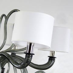 21st Century Chandelier 6arms Grey Murano Glass White Lampshades by Multiforme