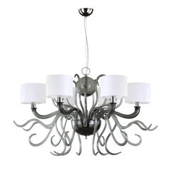 21st Century Chandelier 6arms Grey Murano Glass White Lampshades by Multiforme