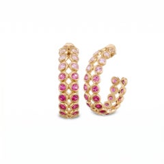 Tourbillon Pink Sapphire Hoop Earrings in 18k Yellow Gold by MARIANNE CANARELLI