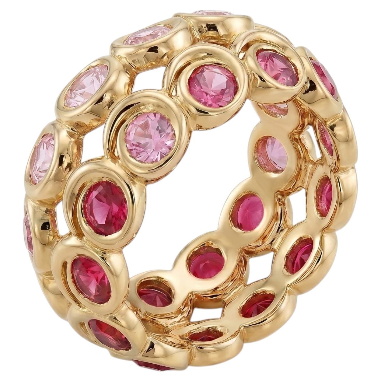 For Sale:  Tourbillon Pink Sapphires Ring in 18k Yellow Gold by MARIANNE CANARELLI