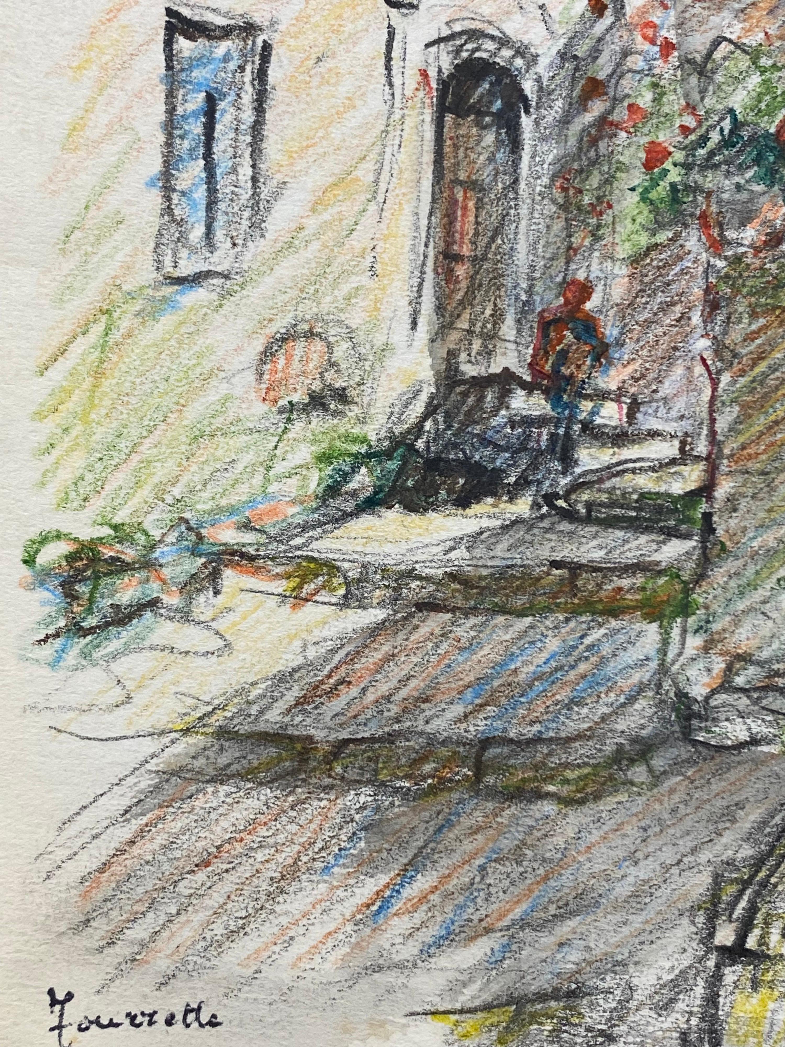 Tourettes Provence Disegno a pastello impressionista francese firmato, Il vecchio villaggio In condizioni buone in vendita a Cirencester, GB