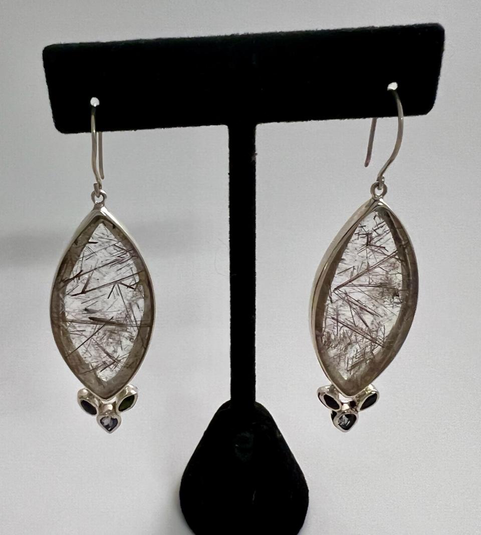 Tourmalated Quartz Silver Earrings In New Condition For Sale In Arcata, CA