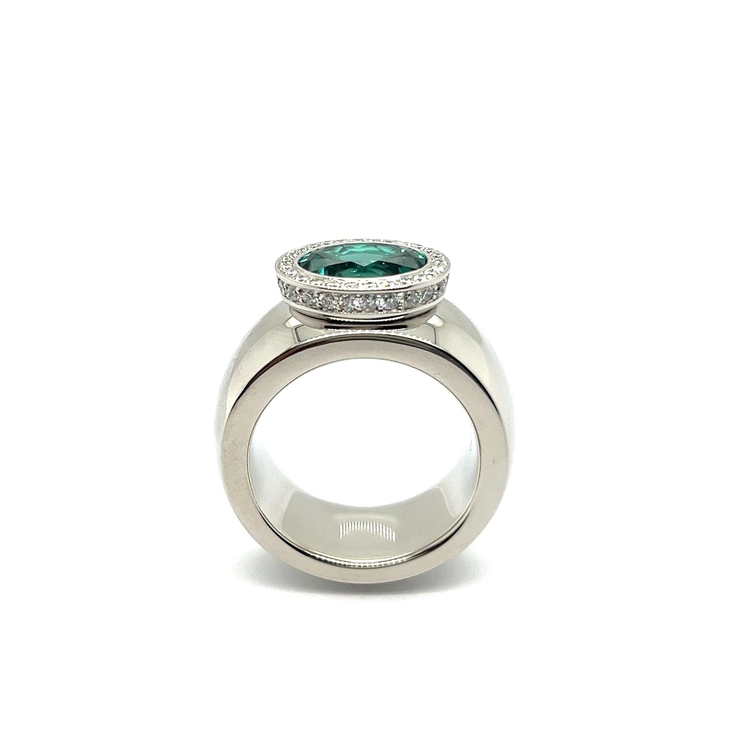 Oval Cut Tourmalin Ring with Diamonds in Platinum 950 by Jochen Pohl For Sale