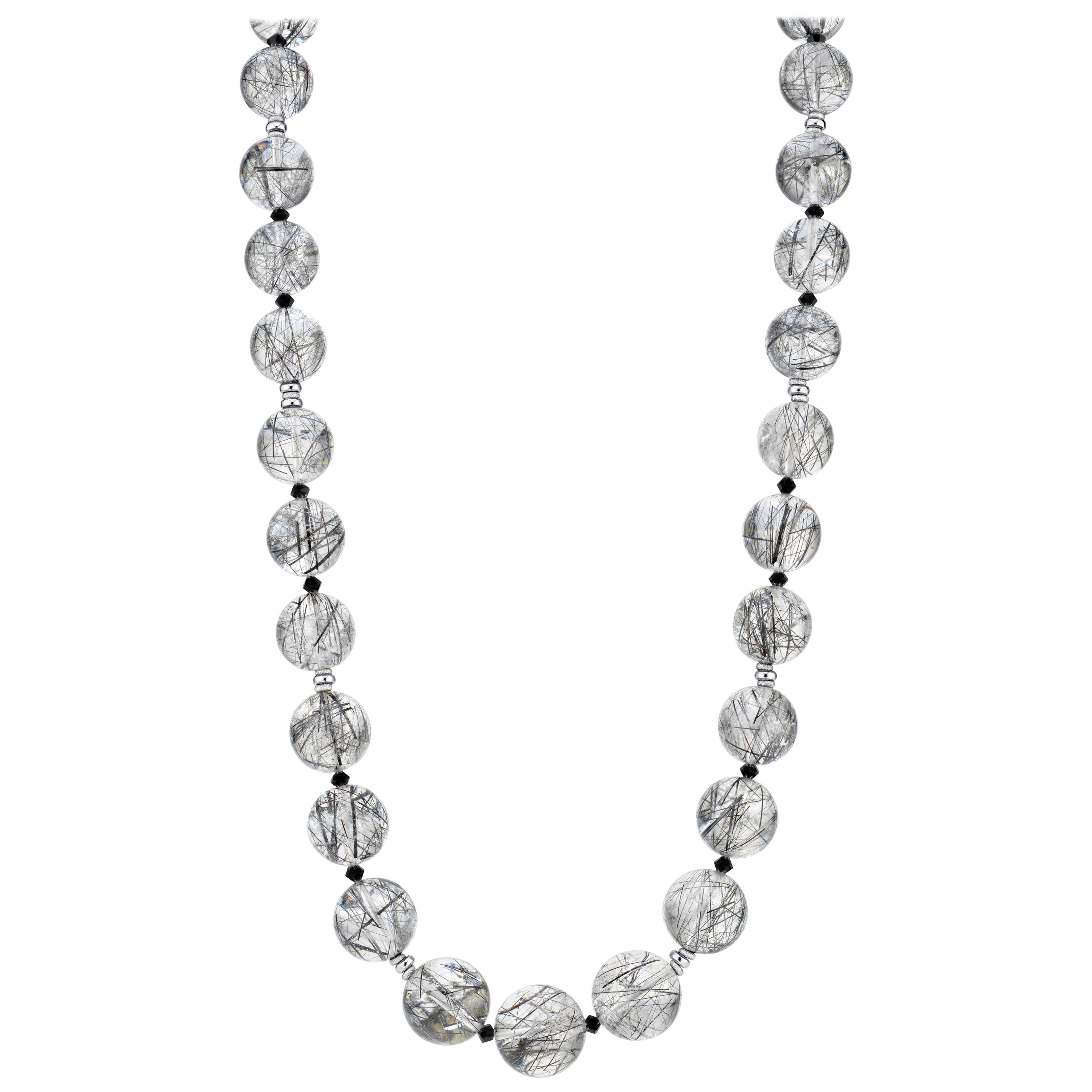 14-18mm Tourmalinated Quartz Bead Necklace with 14k White Gold Clasp and Spacers