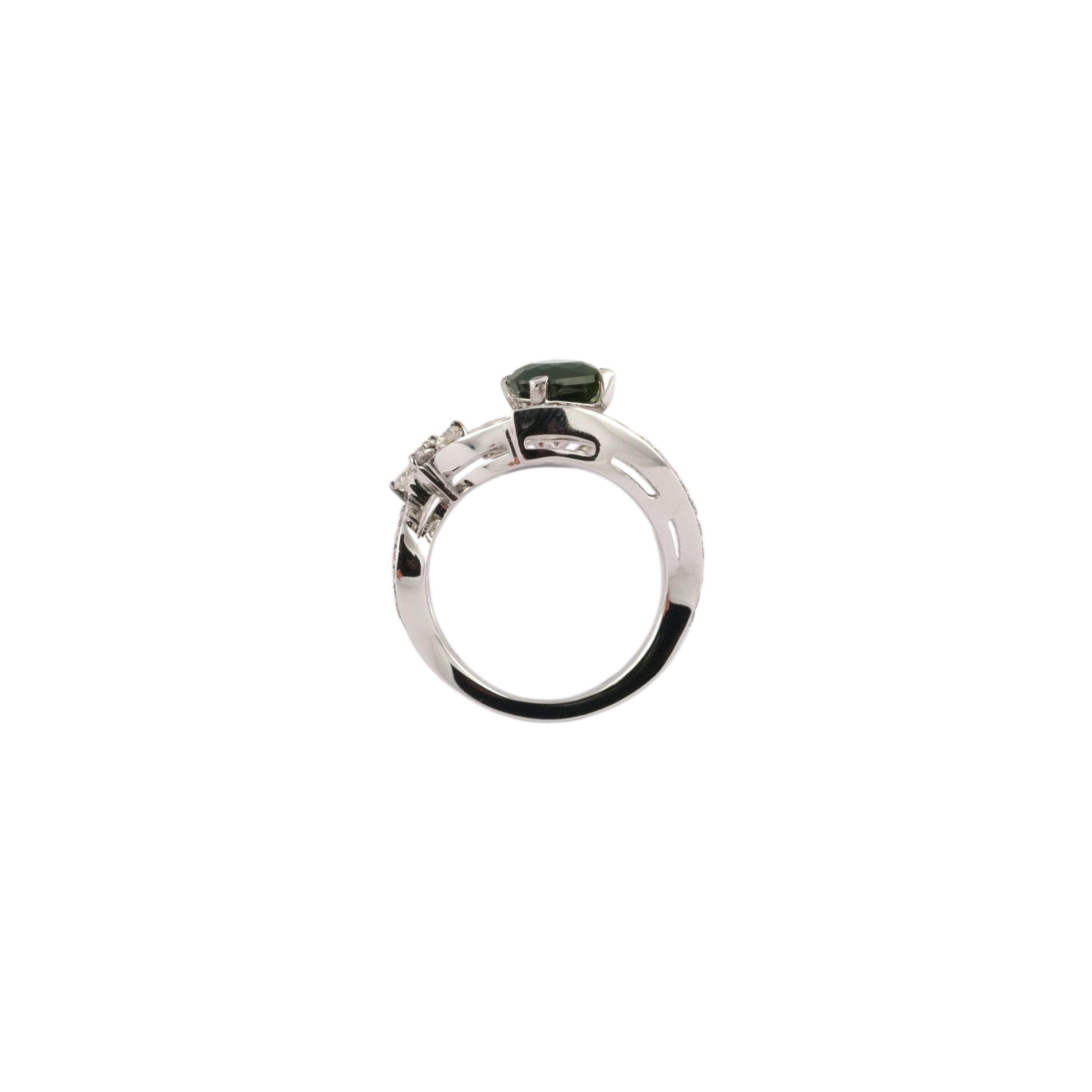 Tourmaline 1.74 Carat Diamond 18 Karat White Gold Topkapı Cocktail Ring In New Condition For Sale In Istanbul, TR