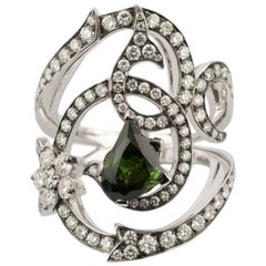 Tourmaline 1.74 Carat Diamond 18 Karat White Gold Topkapı Cocktail Ring