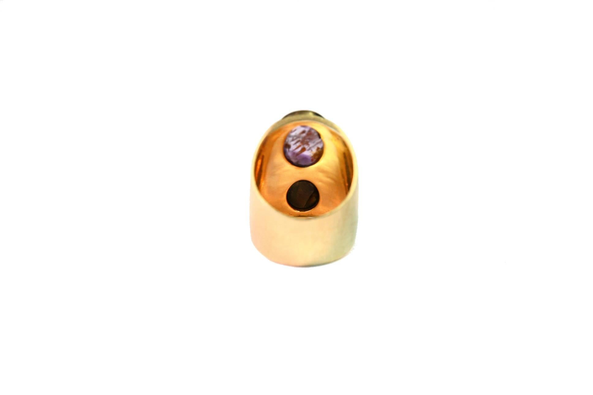Artisan Tourmaline 18 Karat Brushed Hand Made Gold Band Ring For Sale