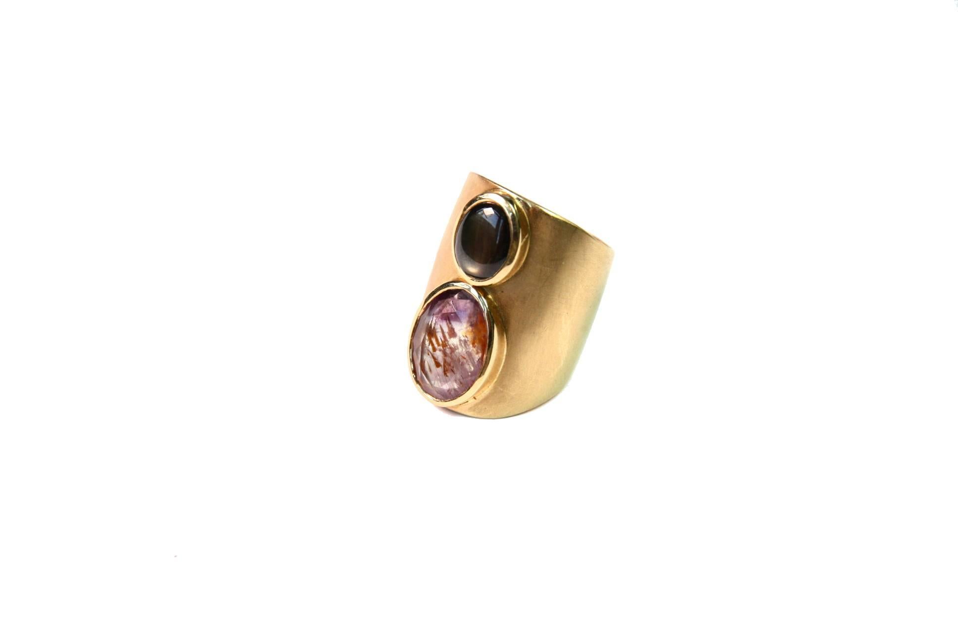 Tourmaline 18 Karat Brushed Hand Made Gold Band Ring In New Condition For Sale In Milan, IT