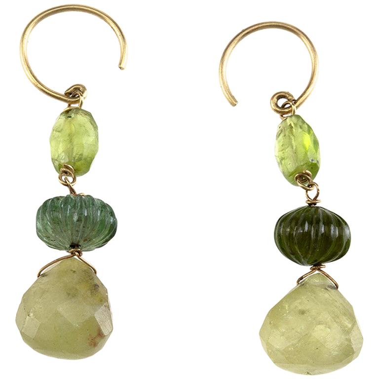 Tourmaline 18 Karat Gold Earrings For Sale