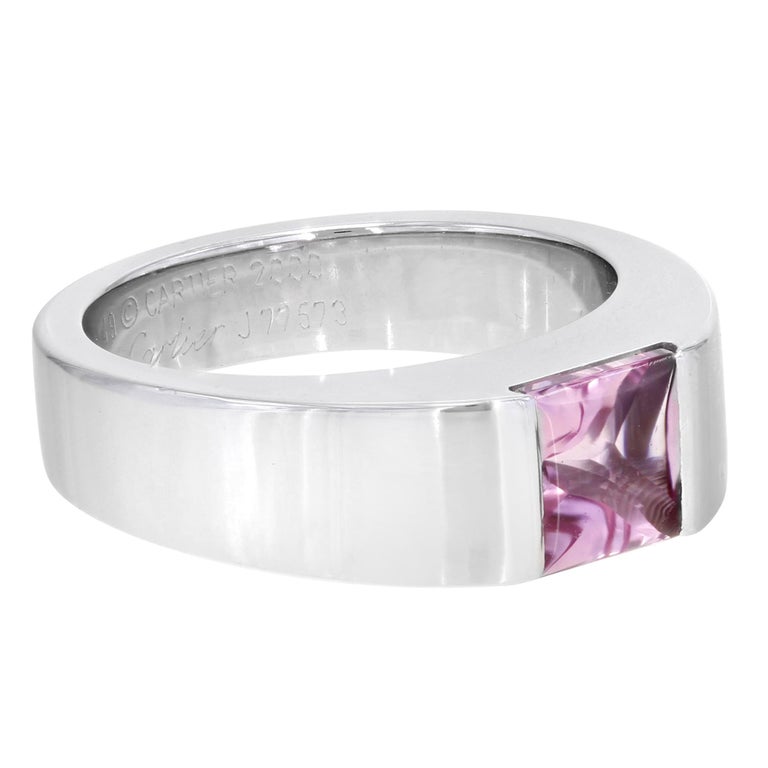 Tourmaline 18 Karat White Gold Tank Ring at 1stDibs