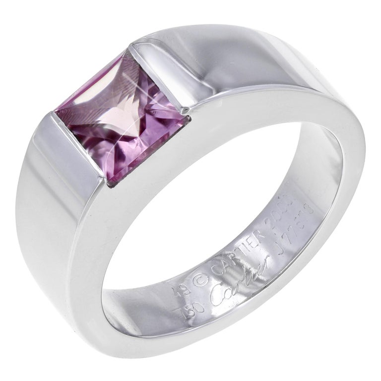 Tourmaline 18 Karat White Gold Tank Ring at 1stDibs