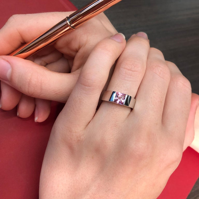 Tourmaline 18 Karat White Gold Tank Ring at 1stDibs