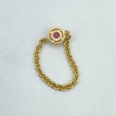 18 Karat Yellow Gold Chain Ring Italian Pink Tourmaline by Petronilla