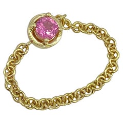 18 Karat Yellow Gold Chain Ring Italian Pink Tourmaline by Petronilla