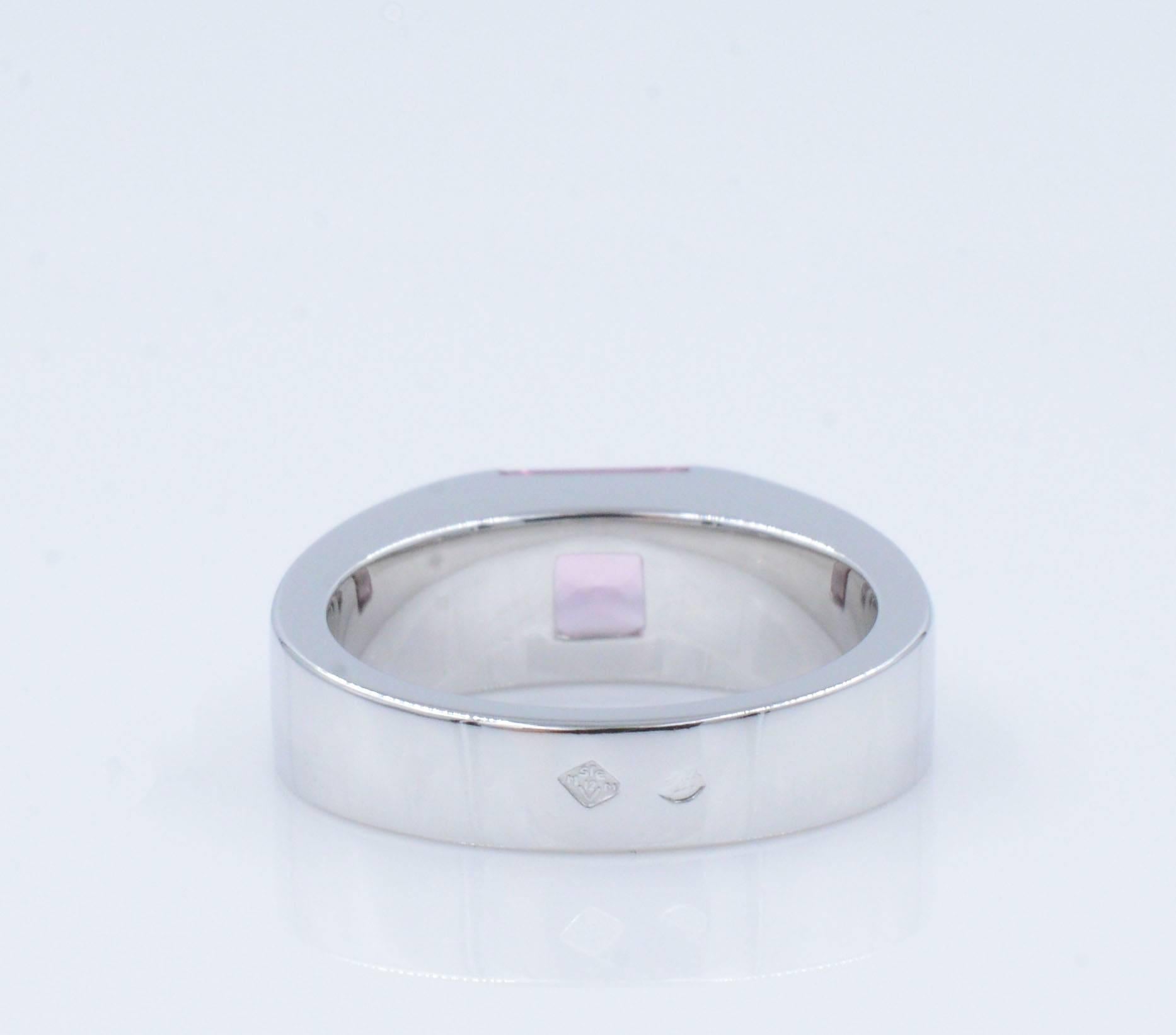 100% Authentic!

Size 5

We guarantee this is an authentic CARTIER 18K White Gold Tourmaline Tank Ring size 5. This lovely ring is made of 18 karat white gold. The simple band has a single pink magenta color Tourmaline that gives a look of pure