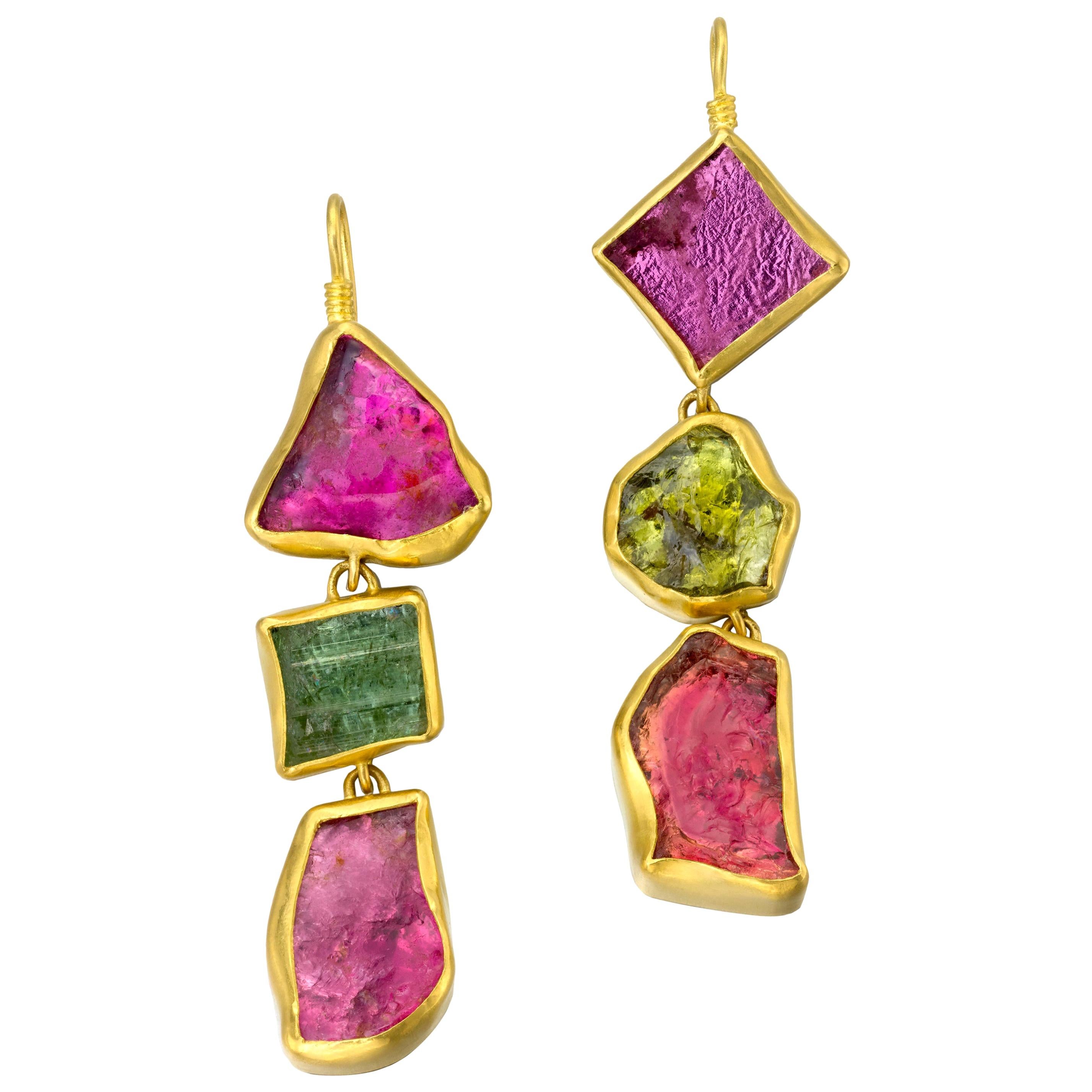 Tourmaline 22 Karat Gold Dangle Earrings