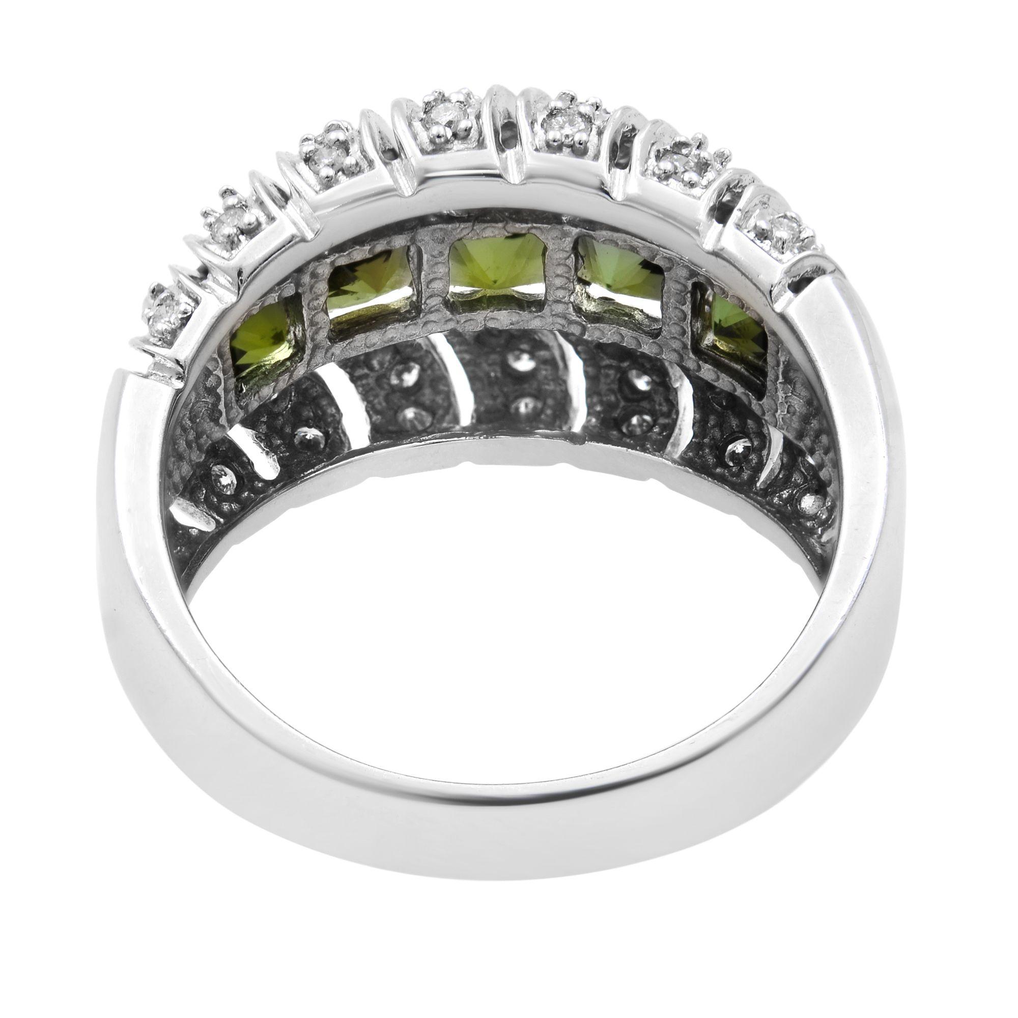 Tourmaline 3.00cttw and Diamond 0.35cttw Thick Band Ring 14k White Gold In New Condition For Sale In New York, NY